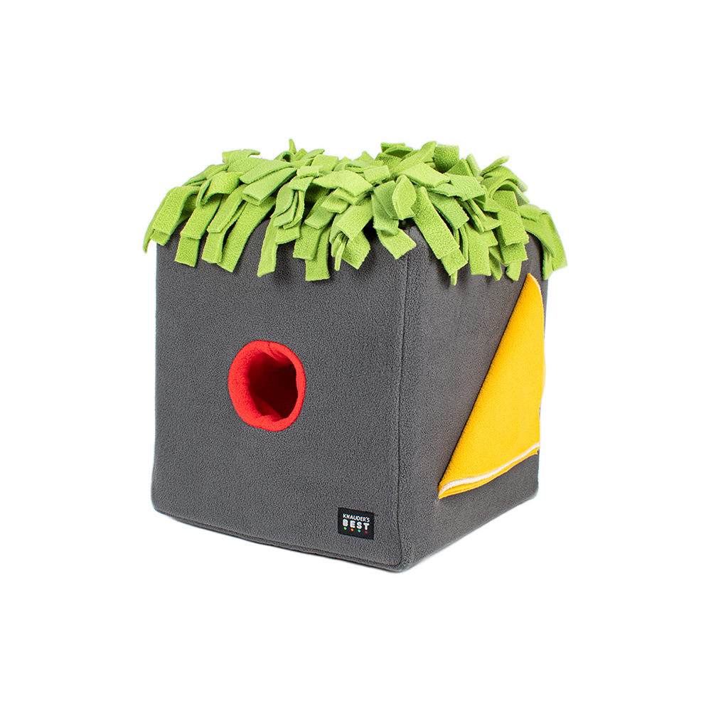 Kuscheltunnel, Katzenspielzeug, Körbchen, Grauer Würfel, Filzmaterial