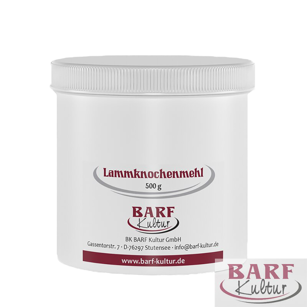 Barf Kultur Lammknochenmehl 500g Krug, Flasche, Shaker