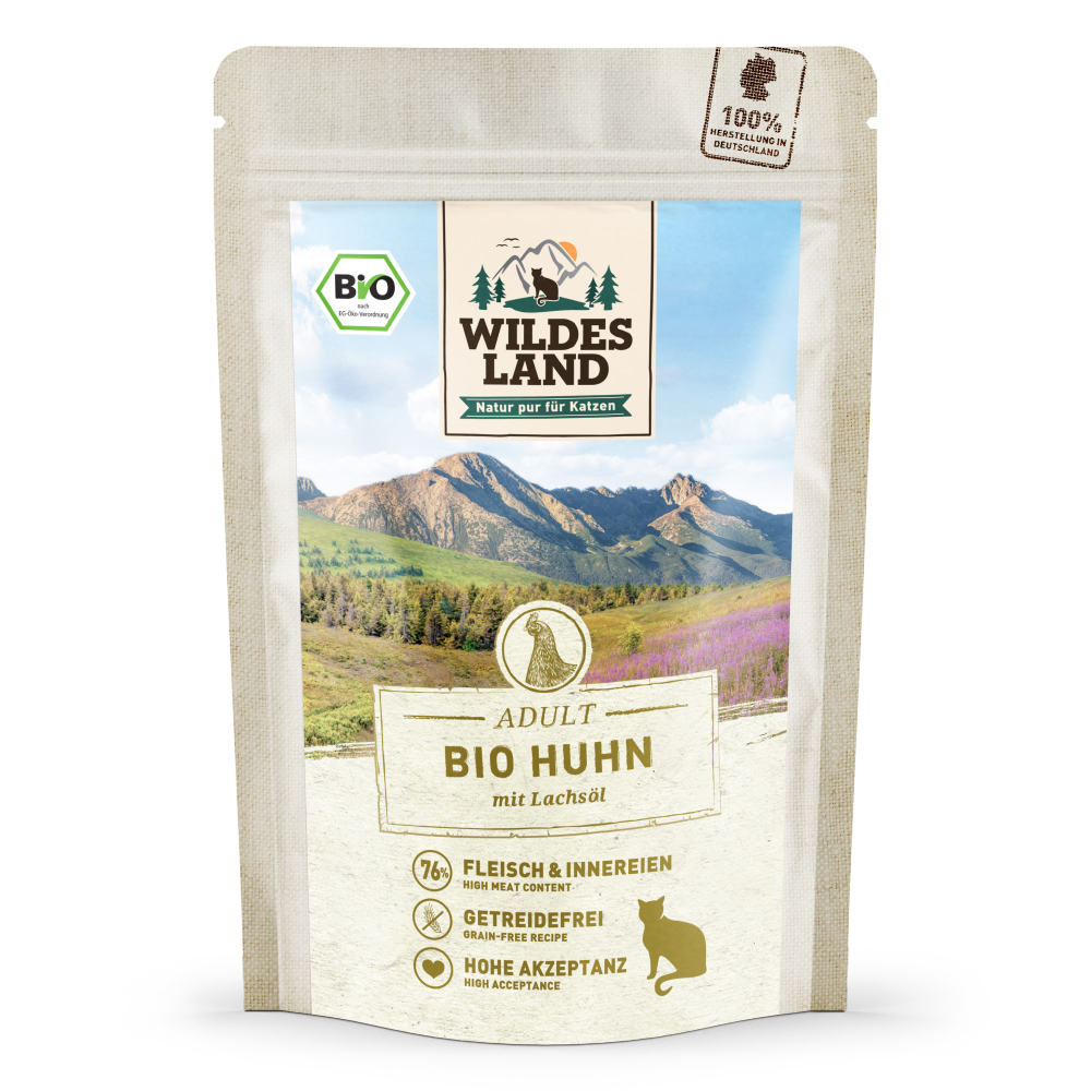 Wildes Land BIO Nassfutter Katze adult Huhn 85g DE-ÖKO-001