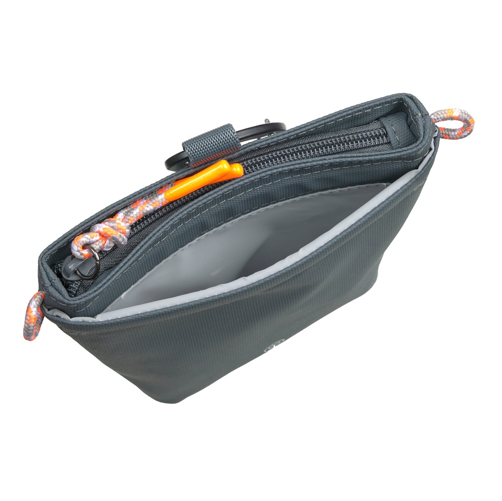 Reißverschlusstasche, Grau, Textilgewebe, Orange Zipper, Innenfach