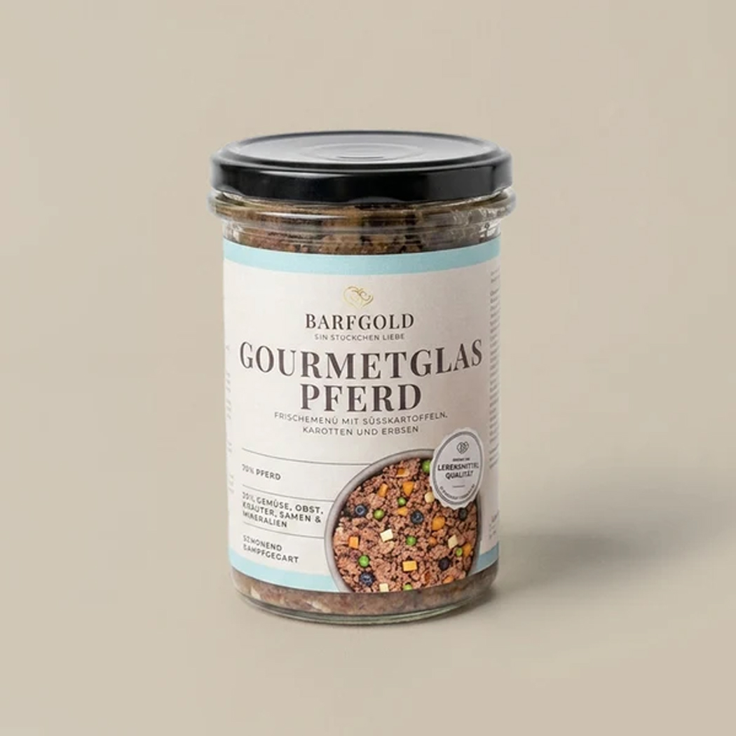 Gourmetglas, Pferd, Tierfutter, Frischmenü, Knuspermix