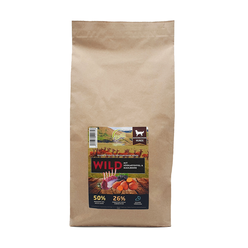 Wuffwelt Trockenfutter Wild mit Süßkartoffel & Maulbeere in 2kg und 6kg Wuffwelt Trockenfutter Wild mit Süßkartoffel & Maulbeere in 2kg und 6kg