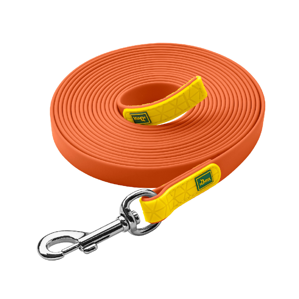 Hundeleine, Schleppleine, Orange, Gelber Griff, Karabinerhaken