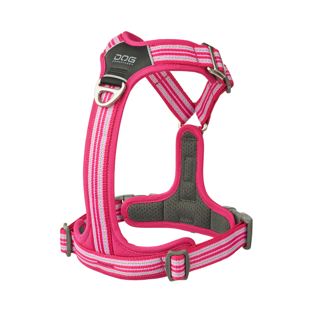 Hundehalsband, Hunde-Geschirr, Pink gestreift, Verstellbar, Mesh-Polsterung