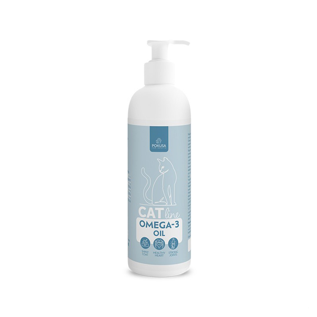 katze pflege, omega-3 öl, cat care, pumpflasche, blauer etikett