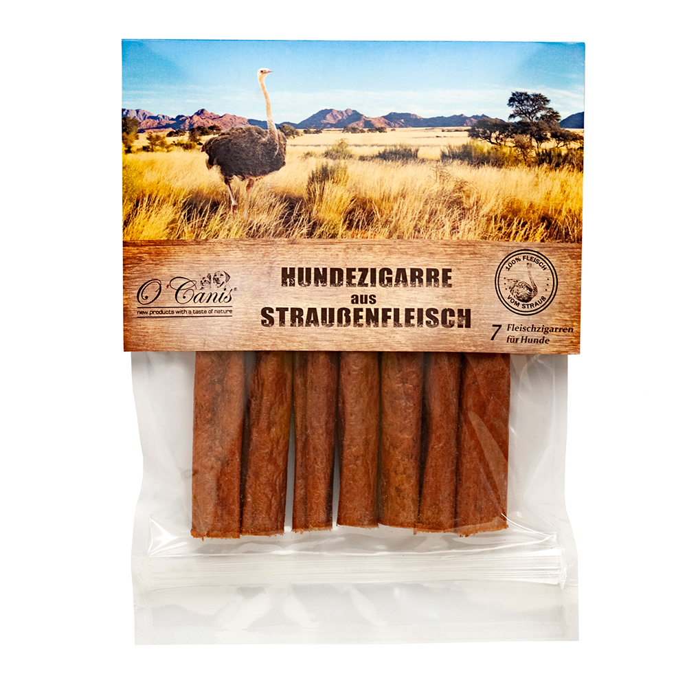 Hundezigarren, Straußenfleisch, Tiernahrung, Snack, Fleischstangen