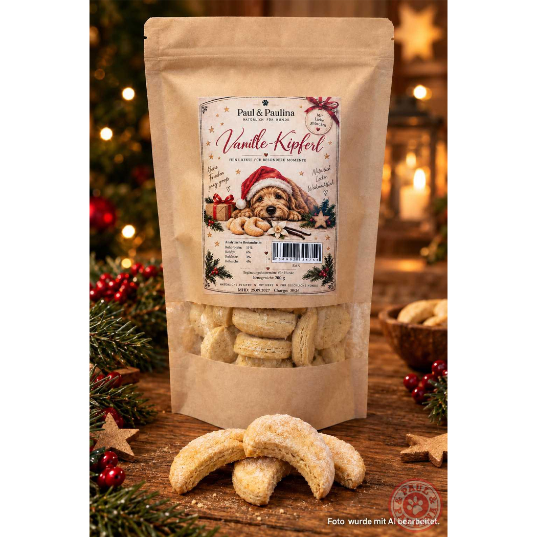 Hundekekse, Vanillekipferl, Weihnachtsgebäck, Papiertüte, Sichtfenster