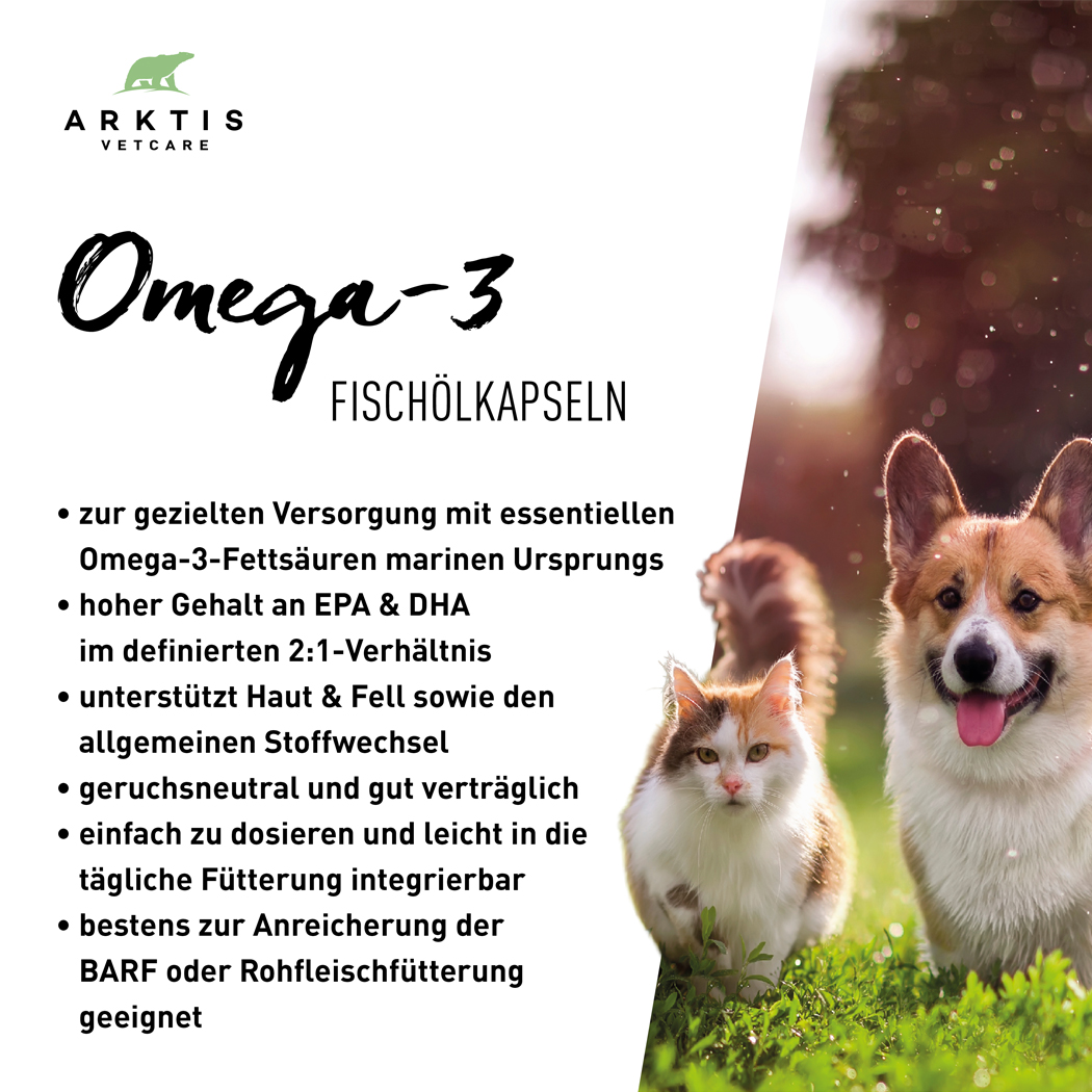 Omega-3, Fischölkapseln, Tierernährung, EPA DHA, Hautpflegeunterstützung
