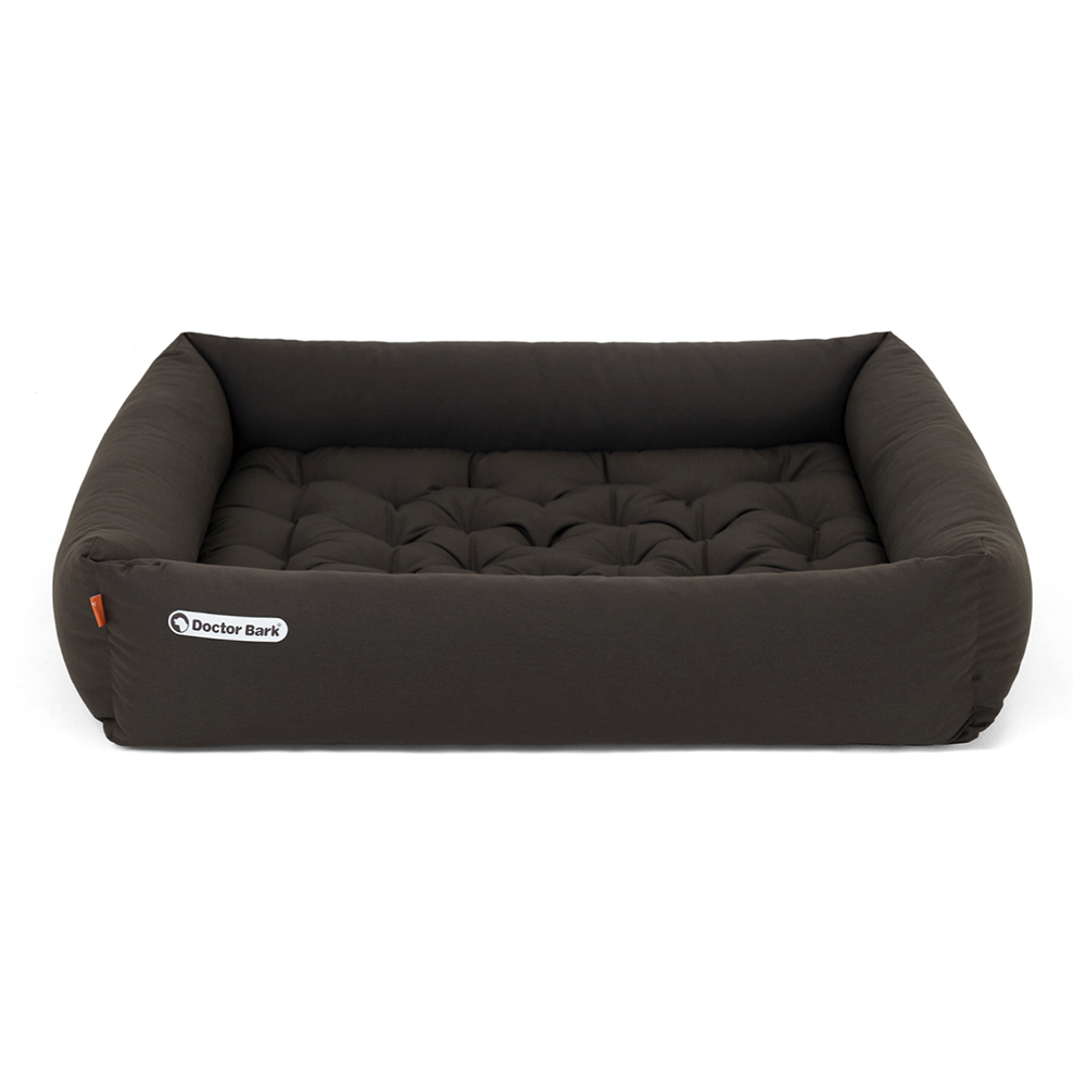 hundebett, kissenbett, baumwollstoff, dunkelbraun, rückenlehne?