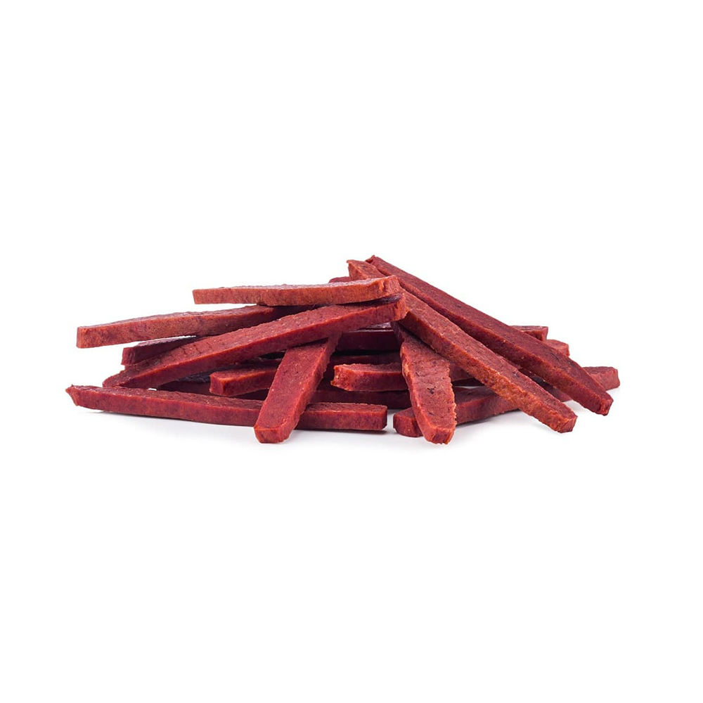 Rinderstreifen, Trockenfleisch, Snack, rot, Streifen