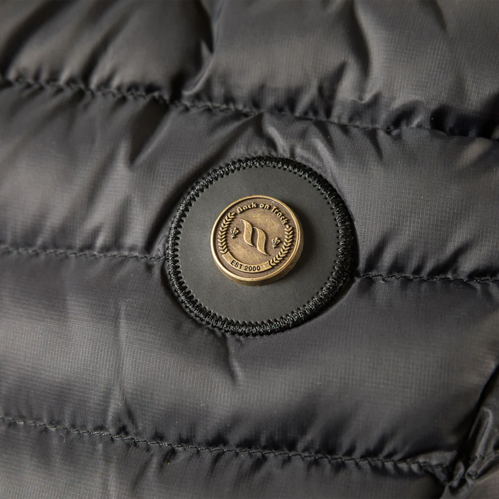 Pufferjacke, Stehkragen, Knopf, Steppung, Dunkelgrau