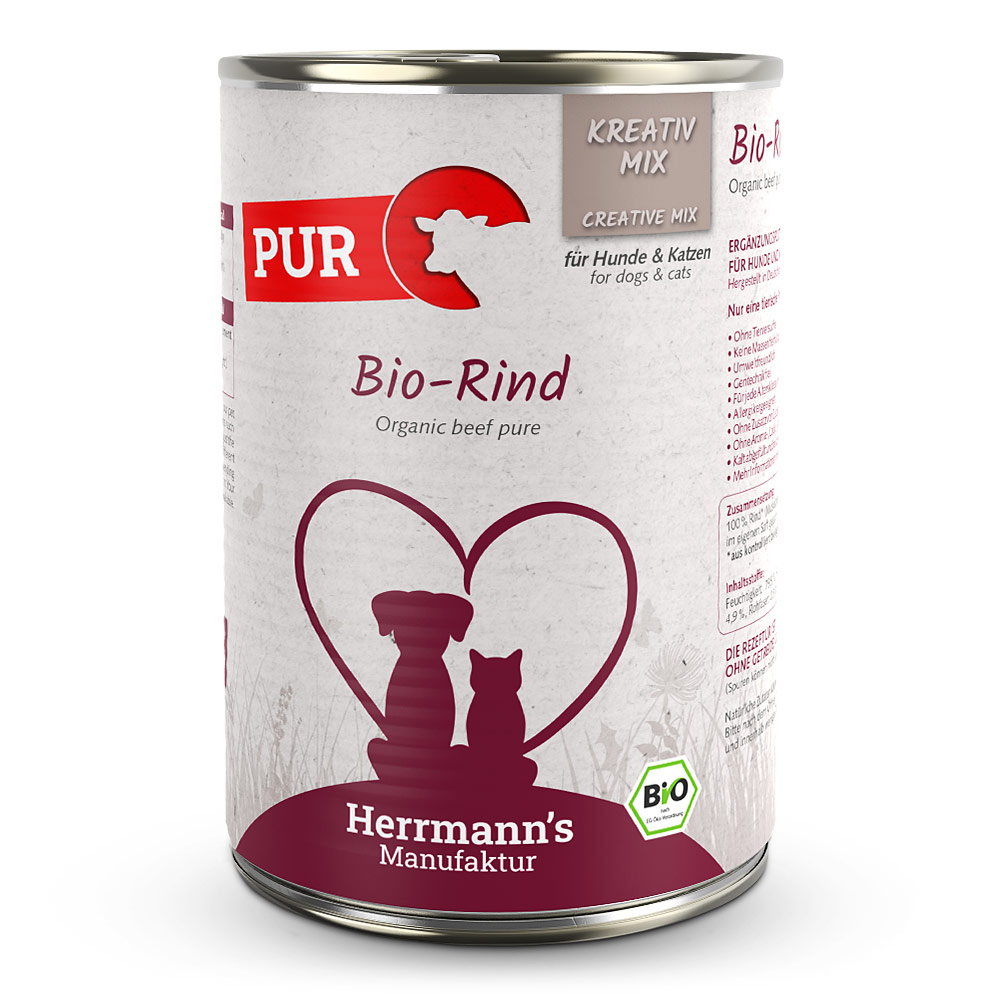 Bio-Rind, Beef puree, Hunde & Katzen, Bio-Qualität, Pur Logo