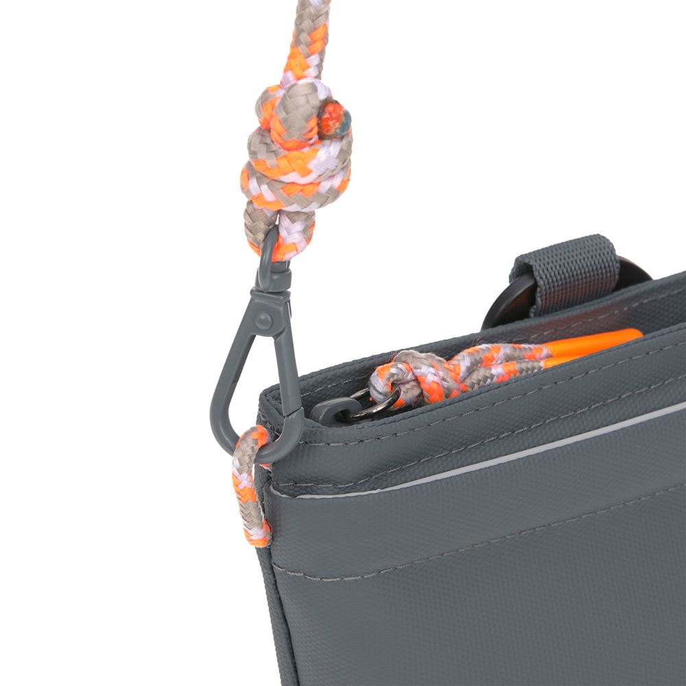 Tasche, Karabinerhaken, geflochtene Kordel, dunkelgrau, orange-grau
