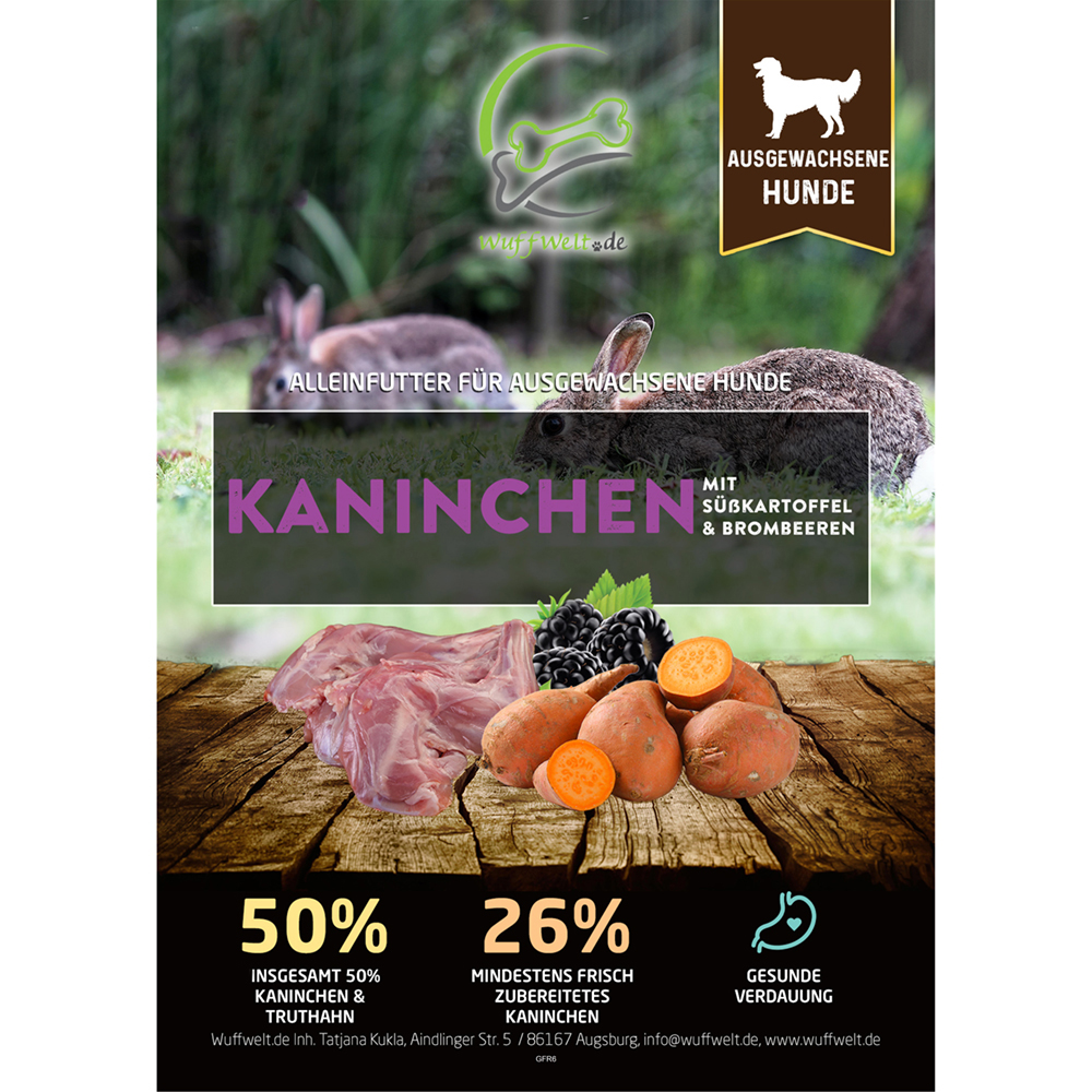 Wuffwelt Trockenfutter Kaninchen mit Süßkartoffel & Brombeere 2kg