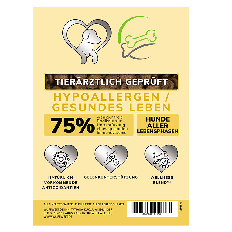 Tierärztlich geprüft, Hypoallergen, Gesundes Leben, Hundebasen, Wellness Blend