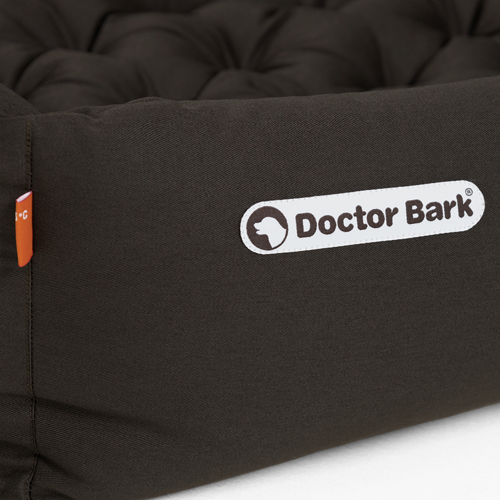 Schlafsessel, Kissenbett, braun, Logo Doctor Bark, Rahmenlose Stickerei