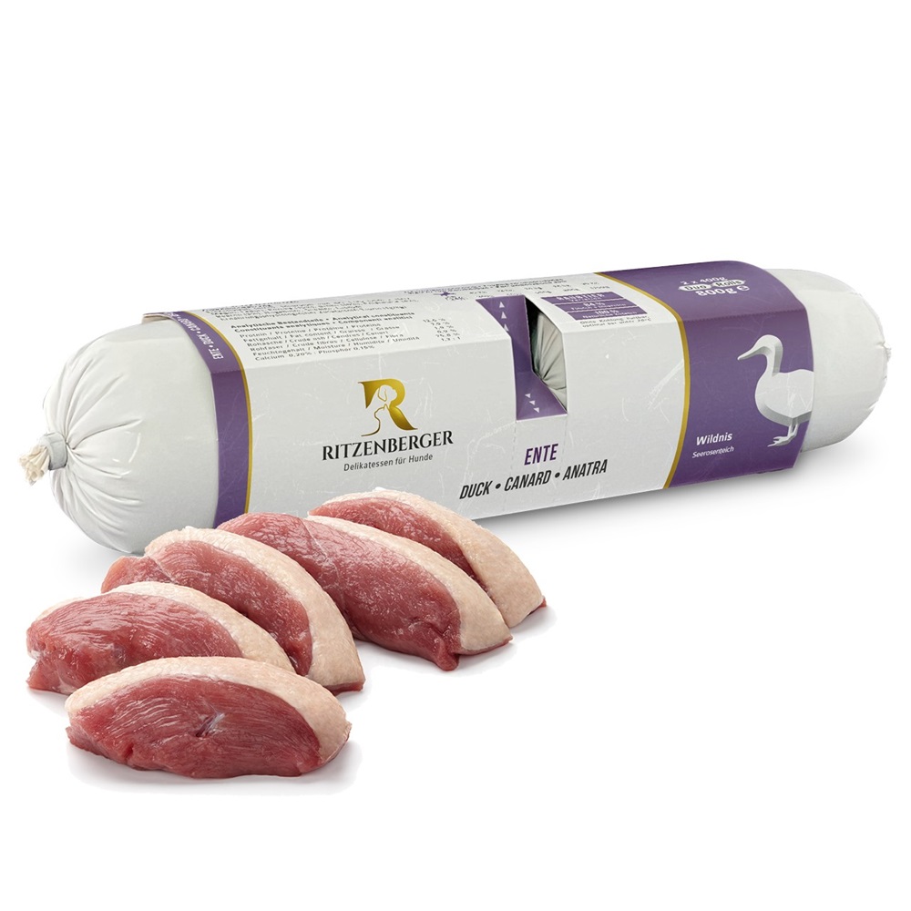 Ritzenberger Wildnis Ente - Seerosenteich Duo-Rolls 2x400g für Hunde und Katzen