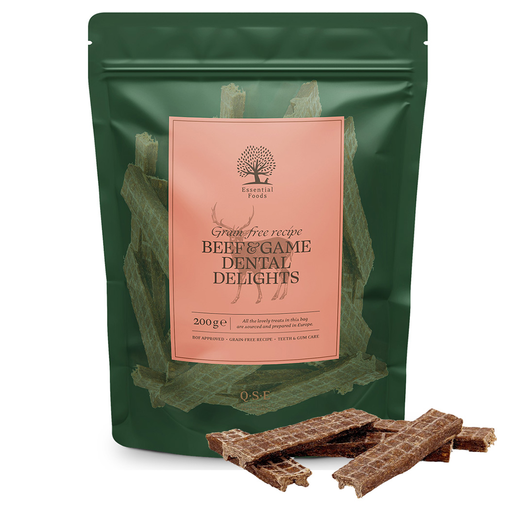 Rinderjerky, Hundesnacks, Getreidefrei, Dental delights, Grüner Beutel