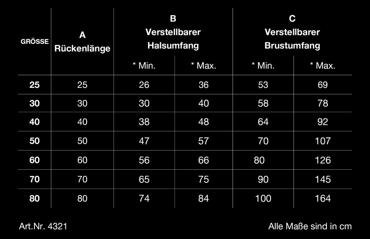 Tabelle, Größenangaben, Kleidung, Maße, cm