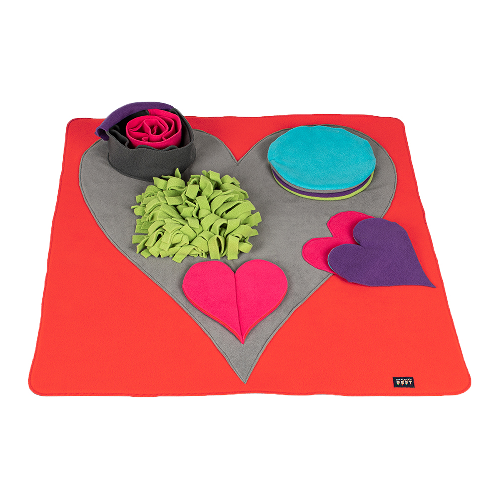 Kuschelmatte, Herzform, Filzstoffe, bunte Herzen, Spieldeko