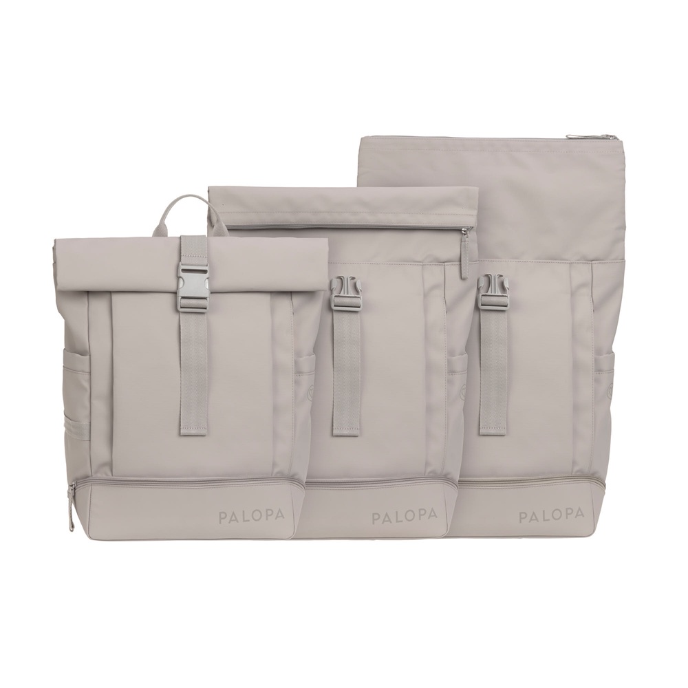 Rucksack, Hellgrau, Rolltop-Verschluss, Steckschnallen, Seitentaschen