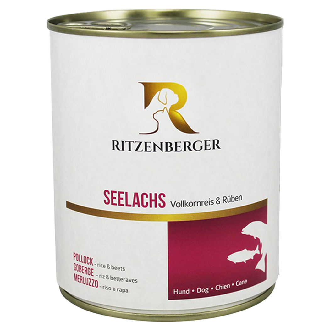 Hunde-Nassfutter, Rindfleisch, Seelachs, Vollkornreis, Rüben