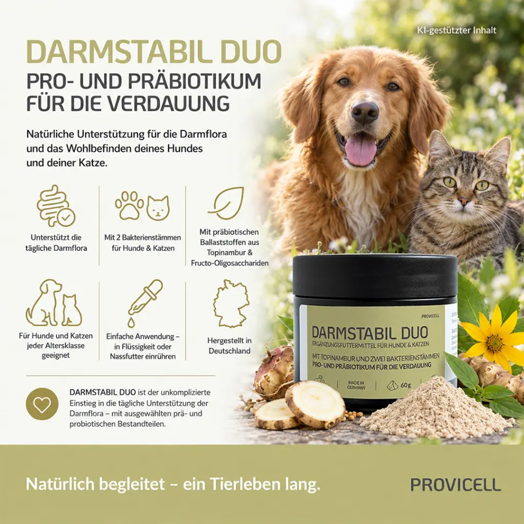 Darmflora-Ergänzung, Probiotikum, Präbiotikum, Hunde und Katzen, Pulver