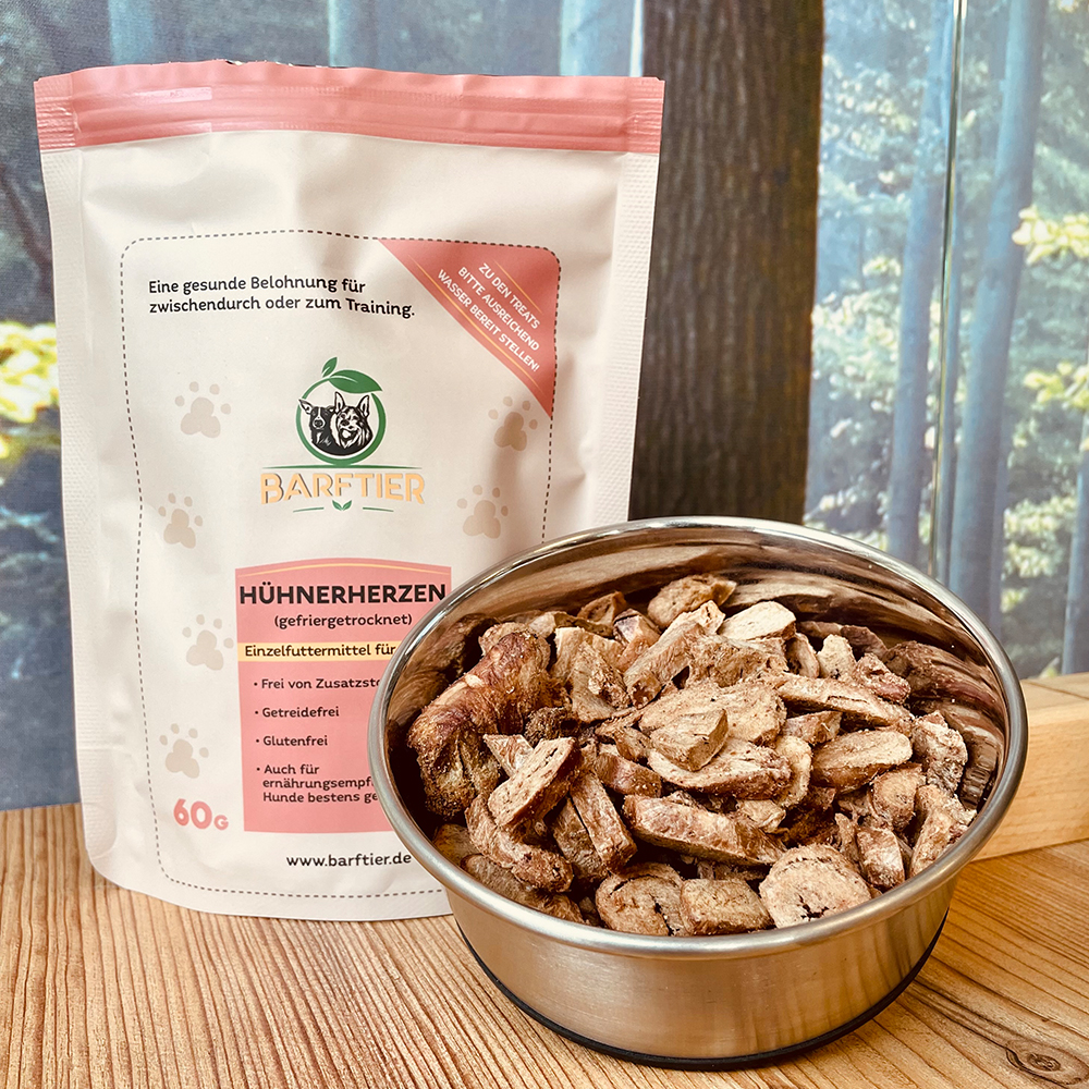 Hühnerherzen, getrocknet, Hundesnacks, Futterergänzung, 60g