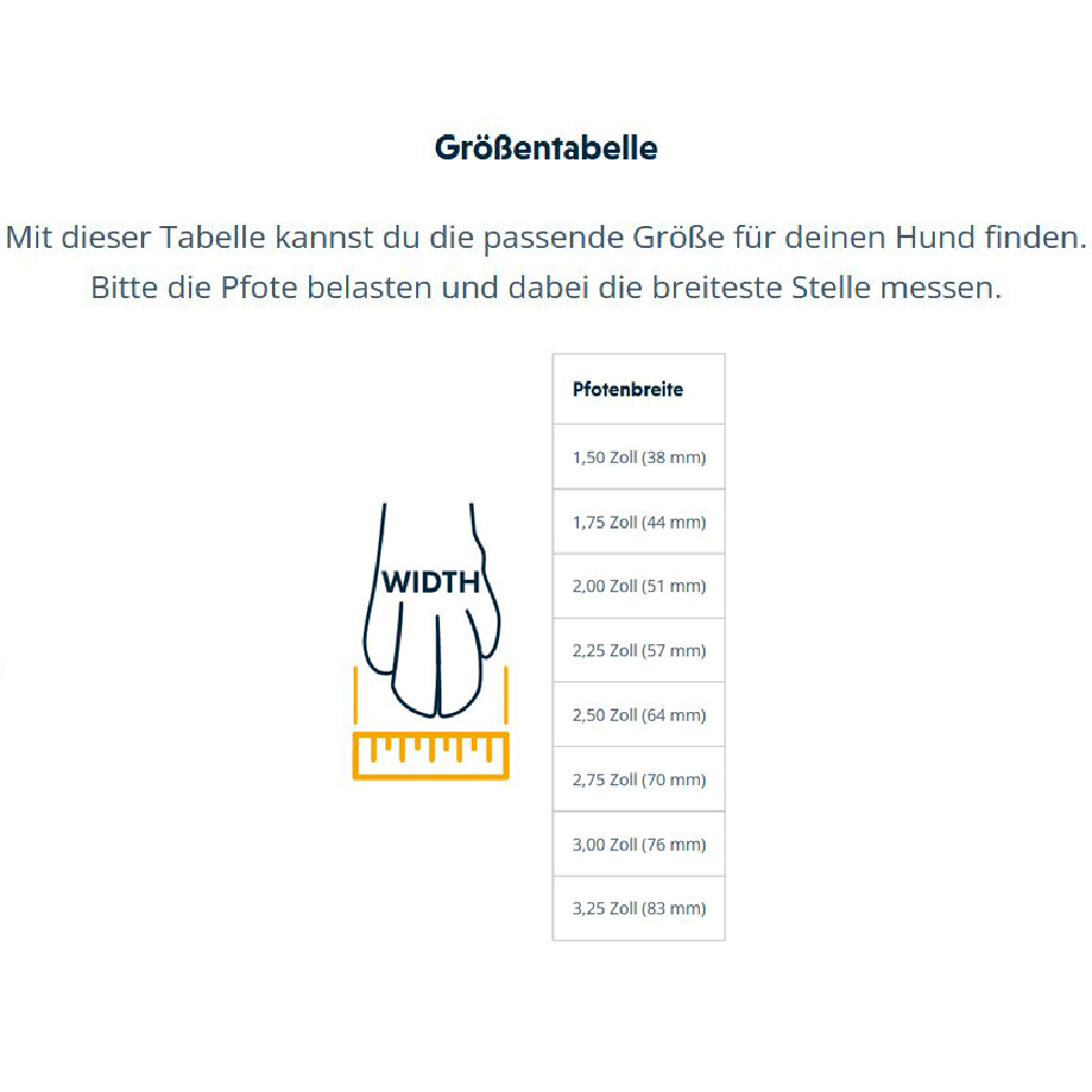 Größentabelle, Pfotenbreite, Riemenmaße, Maßband, Hund