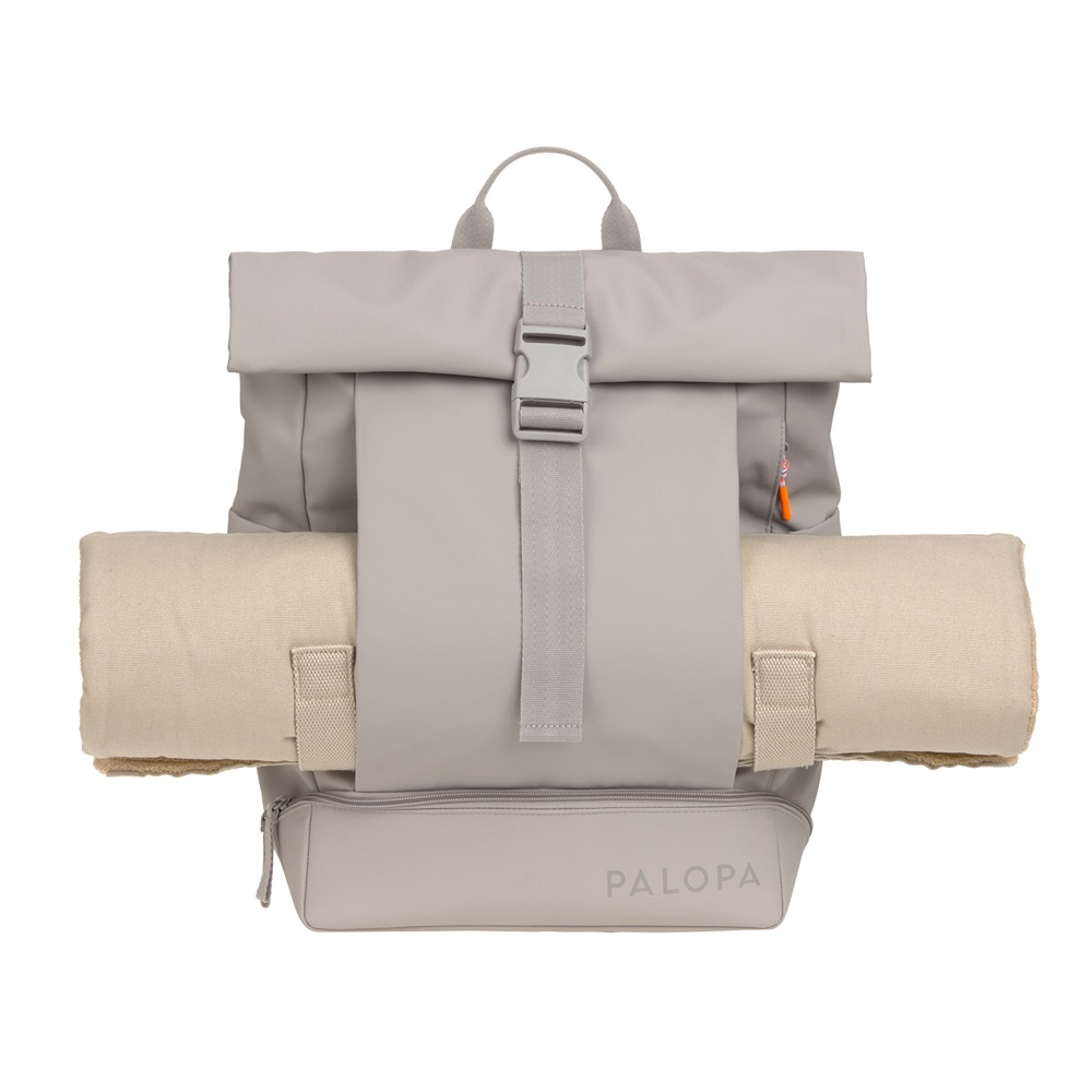 Rucksack, Rolltop-Verschluss, Hellgrau, Steckschnalle, Seitliche Tragegurte