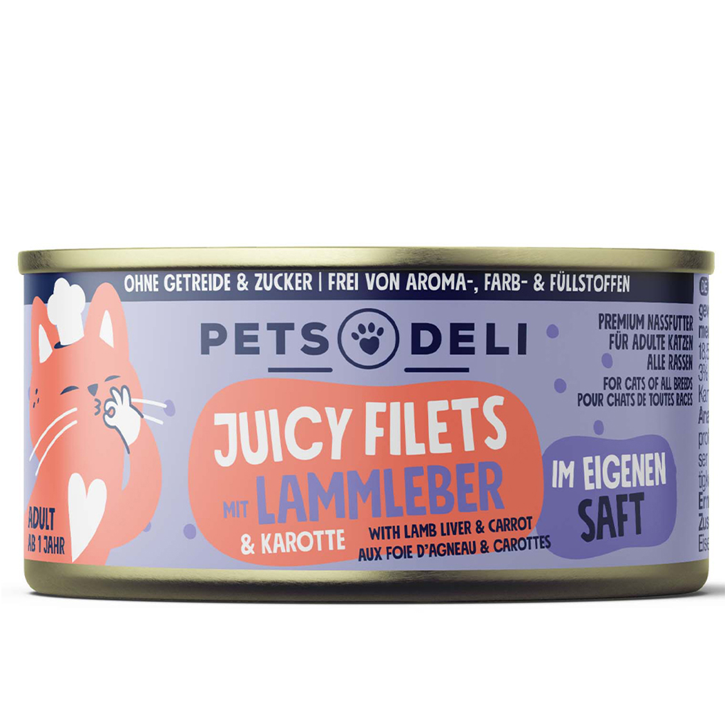 Katzennassfutter, Juicy Filets, LamMLEBER, Karotte, Saft