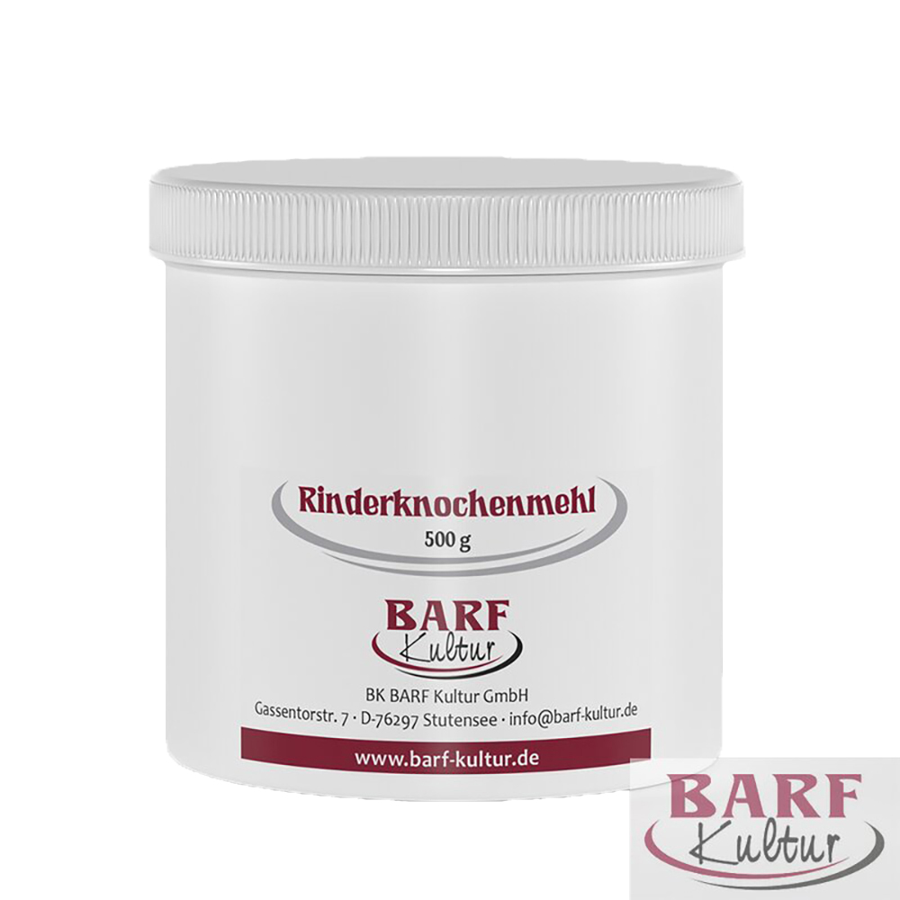 Barf Kultur Rinderknochenmehl 500g Krug, Flasche, Shaker