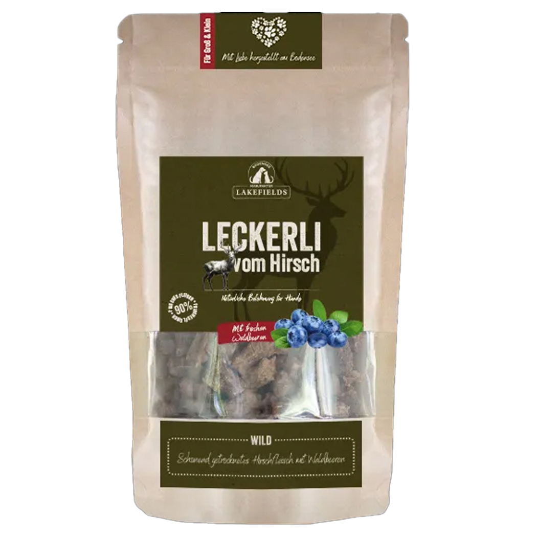 Hundefutter, Leckerli, Hirsch, Beeren, Snack