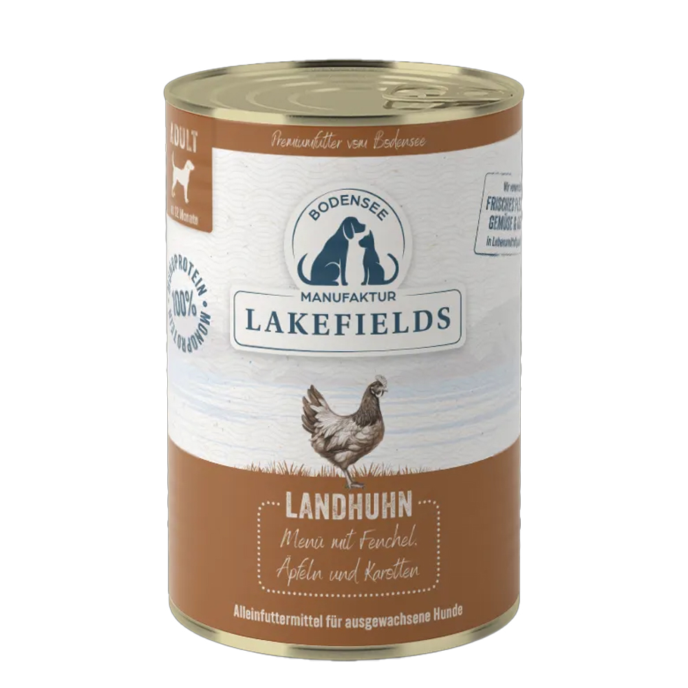 Huhn, Dosenfutter, Hundefutter, Landhuhn, Lakefields